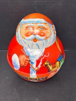 Tin Roly Poly Santa Container