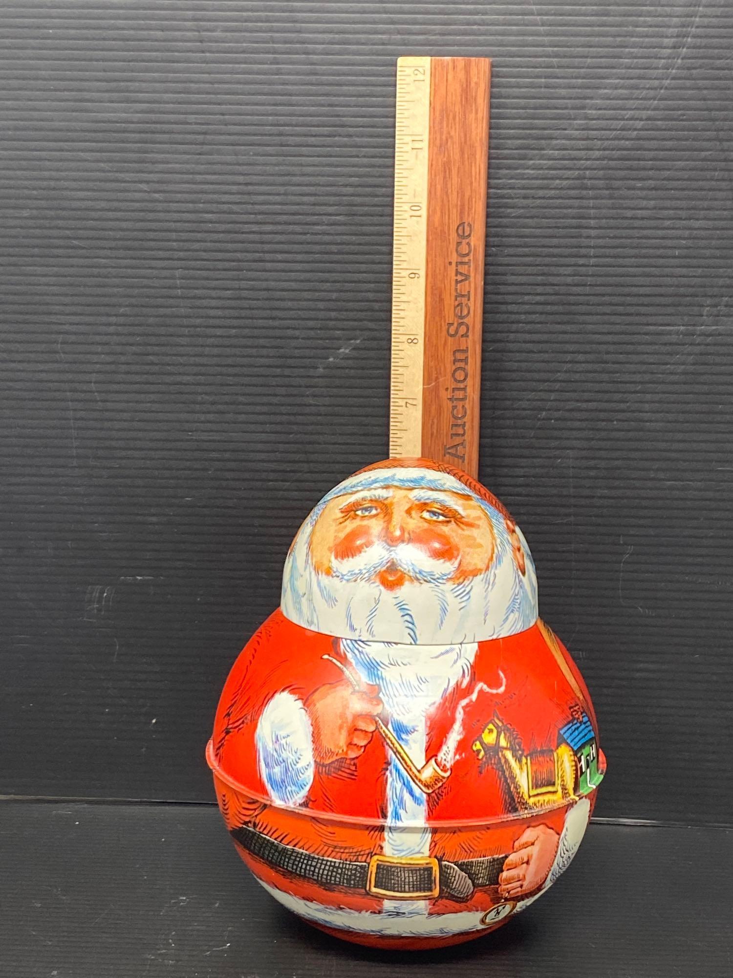 Tin Roly Poly Santa Container