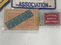 Badge, Insignia, Safety Matches and 1944 Profit Sharing Stamps