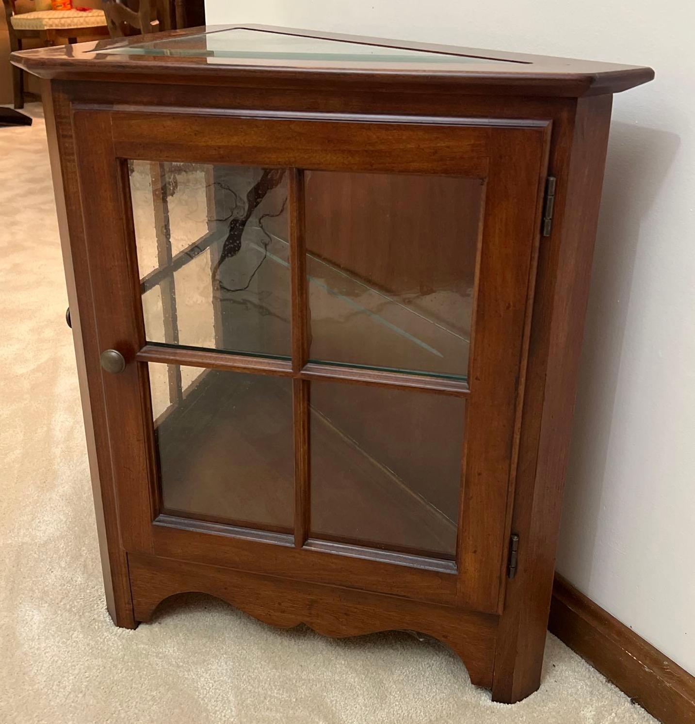 Tri-Corner Display Cabinet/Table with Glass Top and Shelf