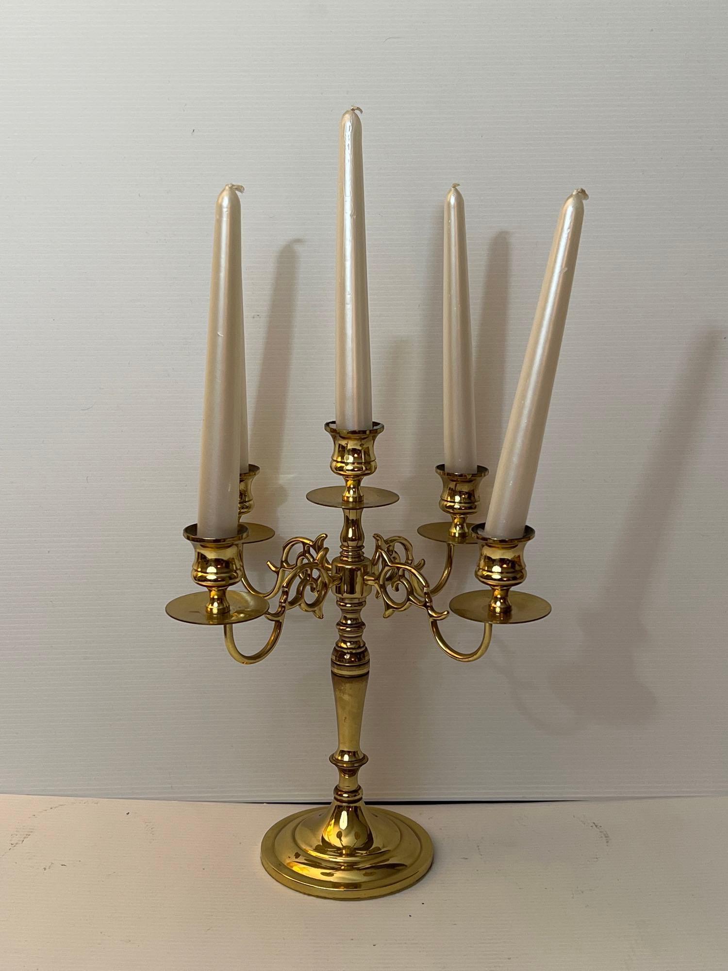 Pair of Matching Brass Etched & Painted Vases, Belleek Vase and Baldwin Brass Candelabra