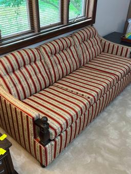 1970's Gothic Type Sleeper Sofa with Beautiful Regency Striped Upholstery