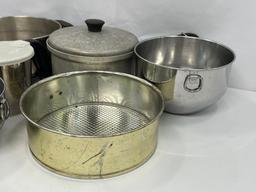 Metal Kitchenware- Tea Kettle, Springform Pan, Mixing Bowls, Strainer, Cook Pots