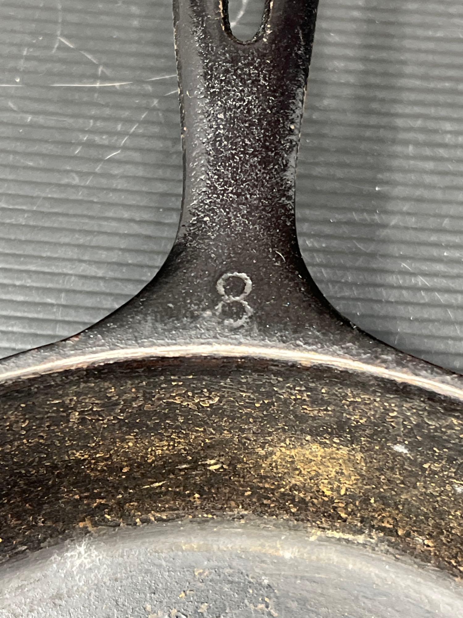 2 Vintage/Type Cast Iron Skillets: Marked "8" at Base of Handle & "Wagner's 1891 Original" on Bottom