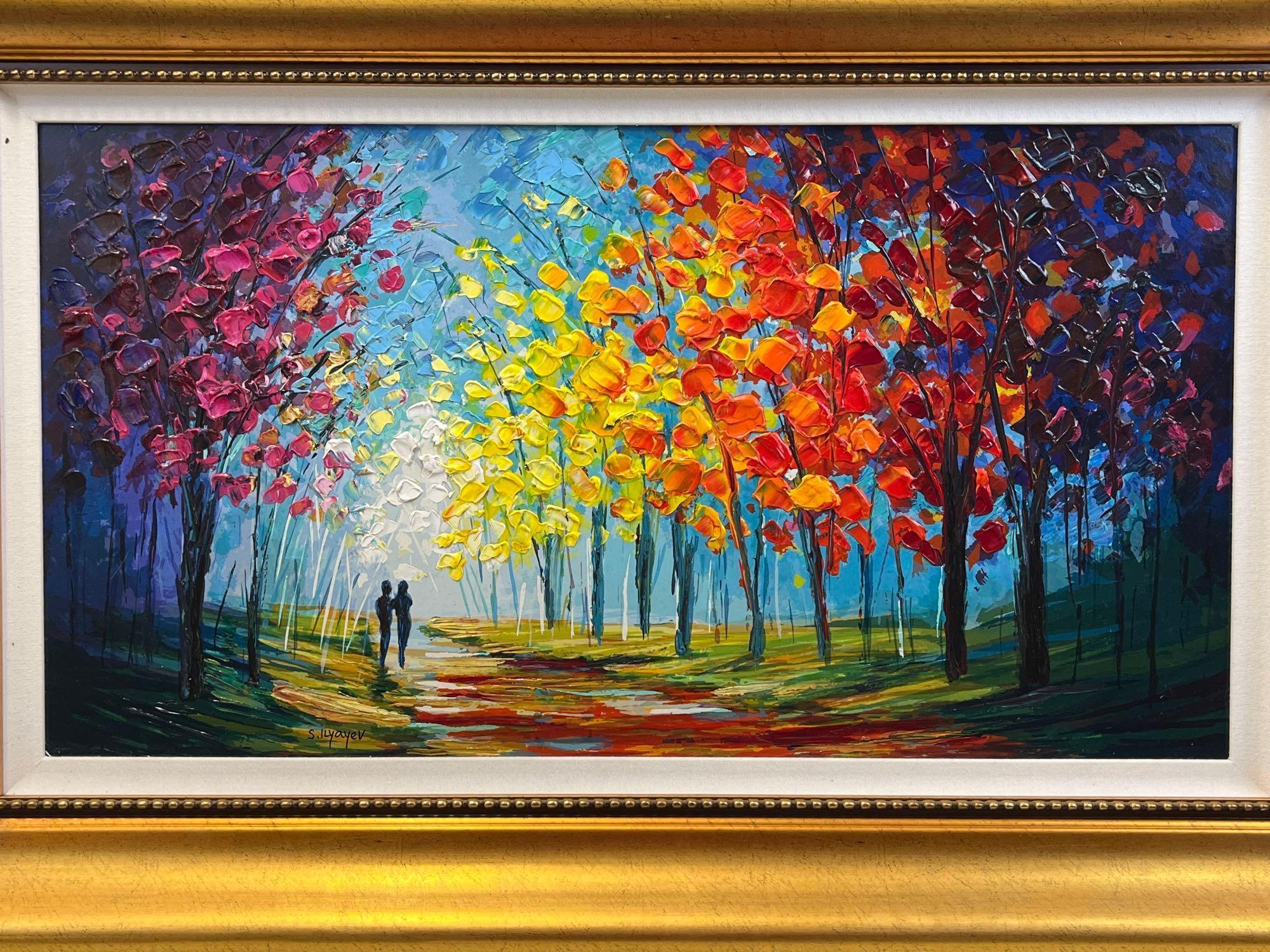 Vivid Serigraph on Wood "What a Nice Day", by Slava Ilyayev, in Gold Frame