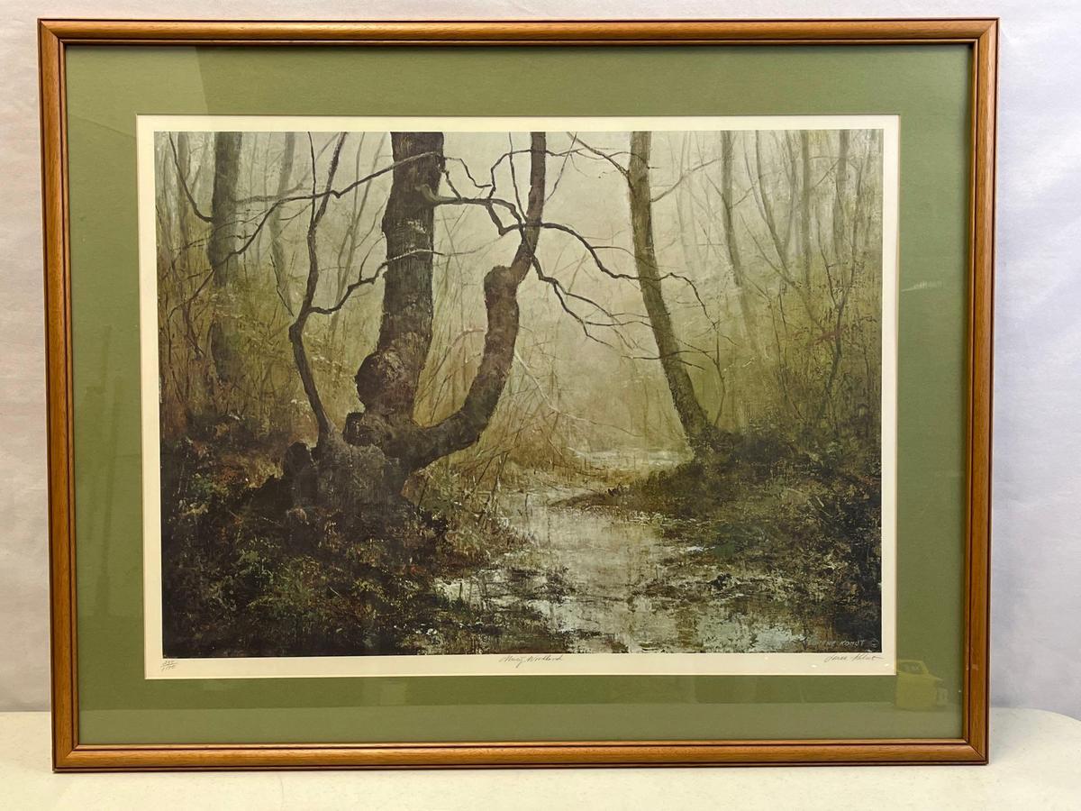 Framed, Signed, and Matted Print of Trees by Creek "Misty Woodland" by Lorene Kohut