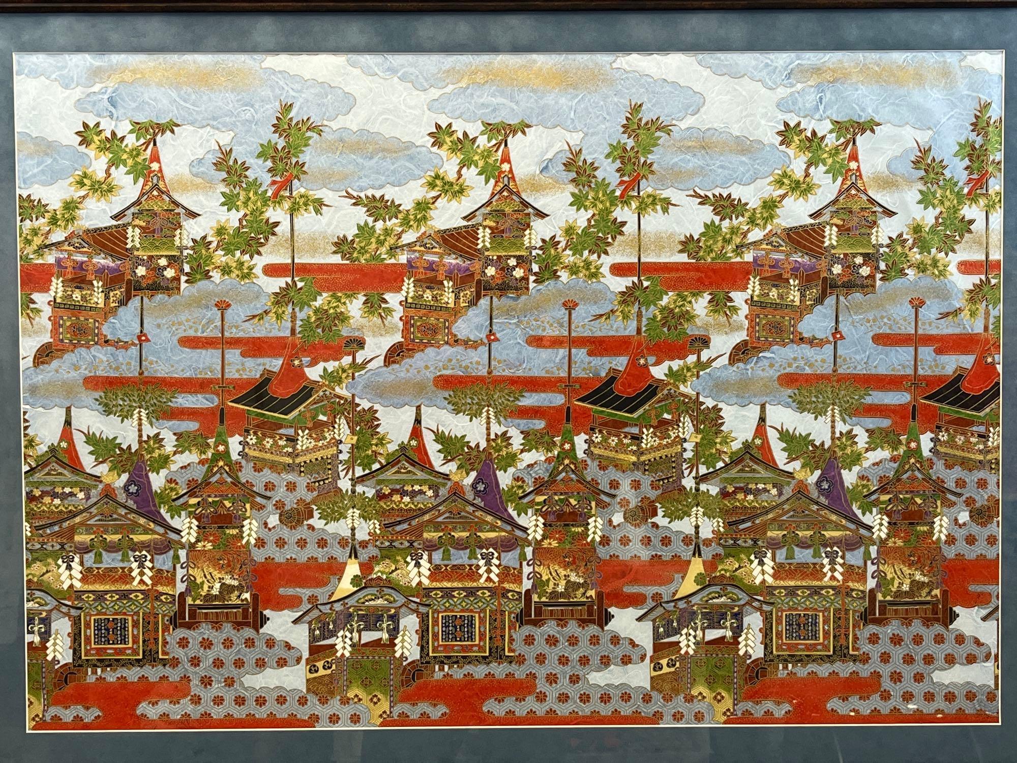 Framed Depiction of Religious Processions in Kyoto, Japan