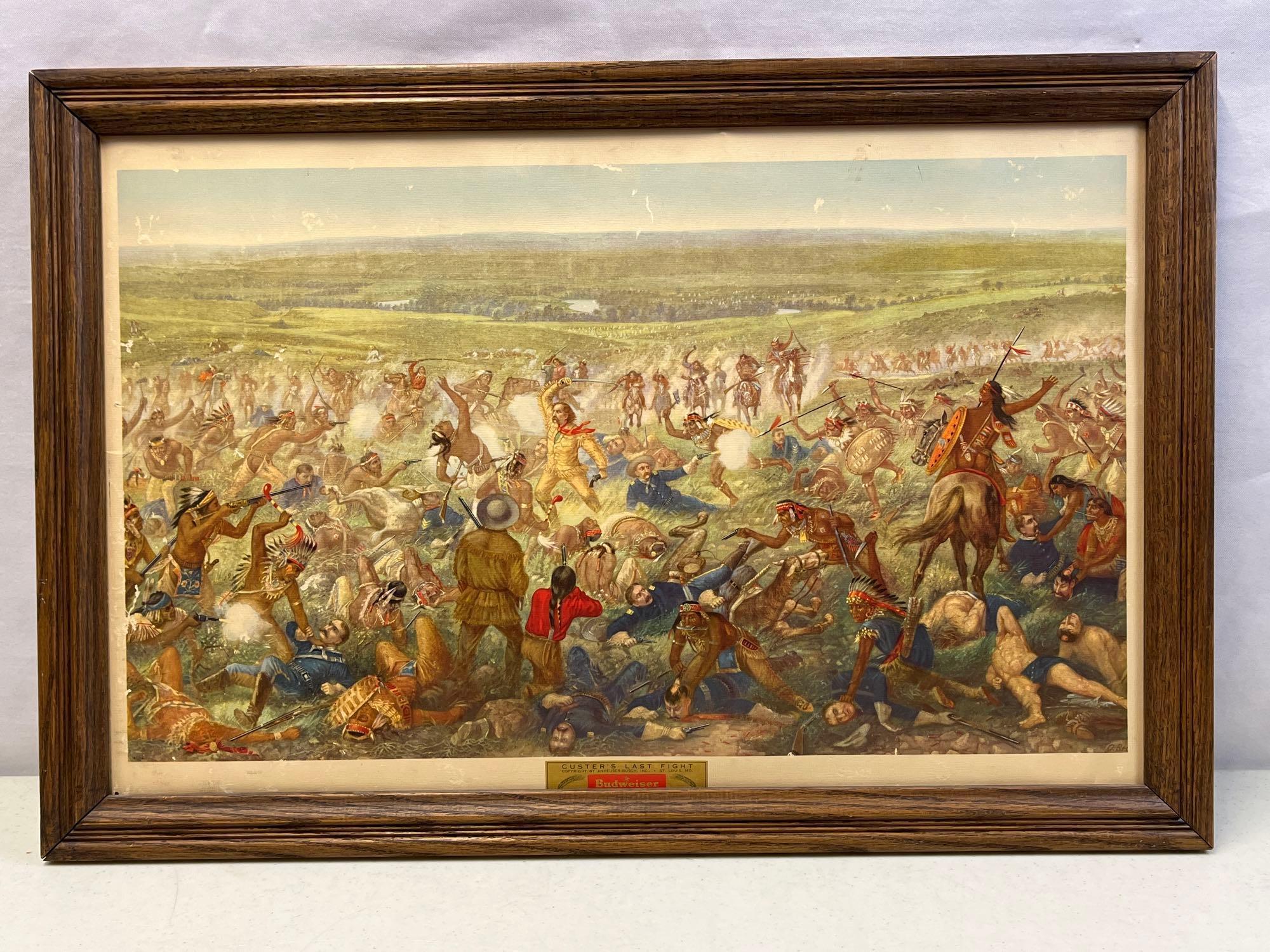 Framed Lithograph "Custer's Last Fight" Copyright by Anheuser-Busch, Inc. "Budweiser"