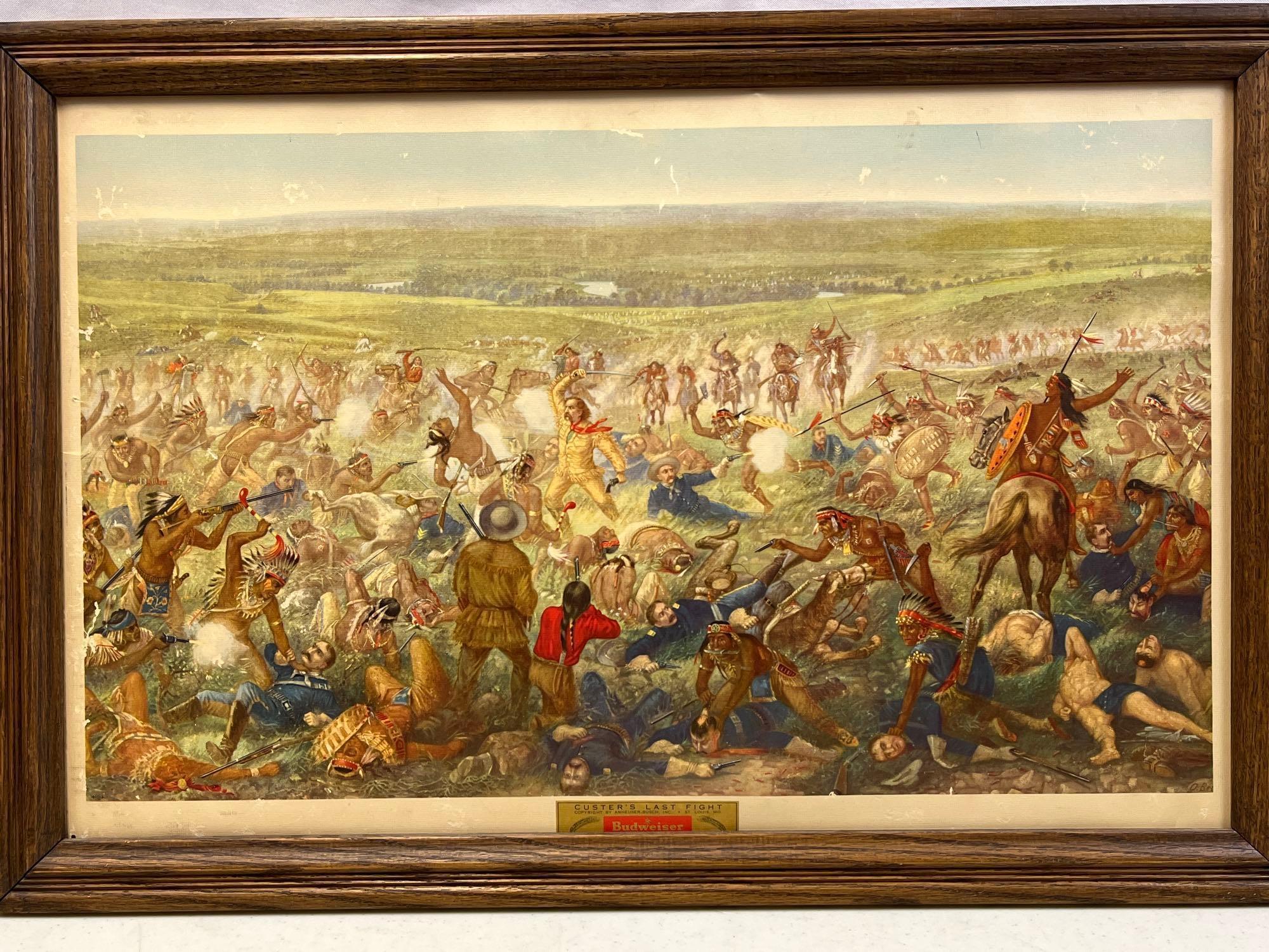 Framed Lithograph "Custer's Last Fight" Copyright by Anheuser-Busch, Inc. "Budweiser"