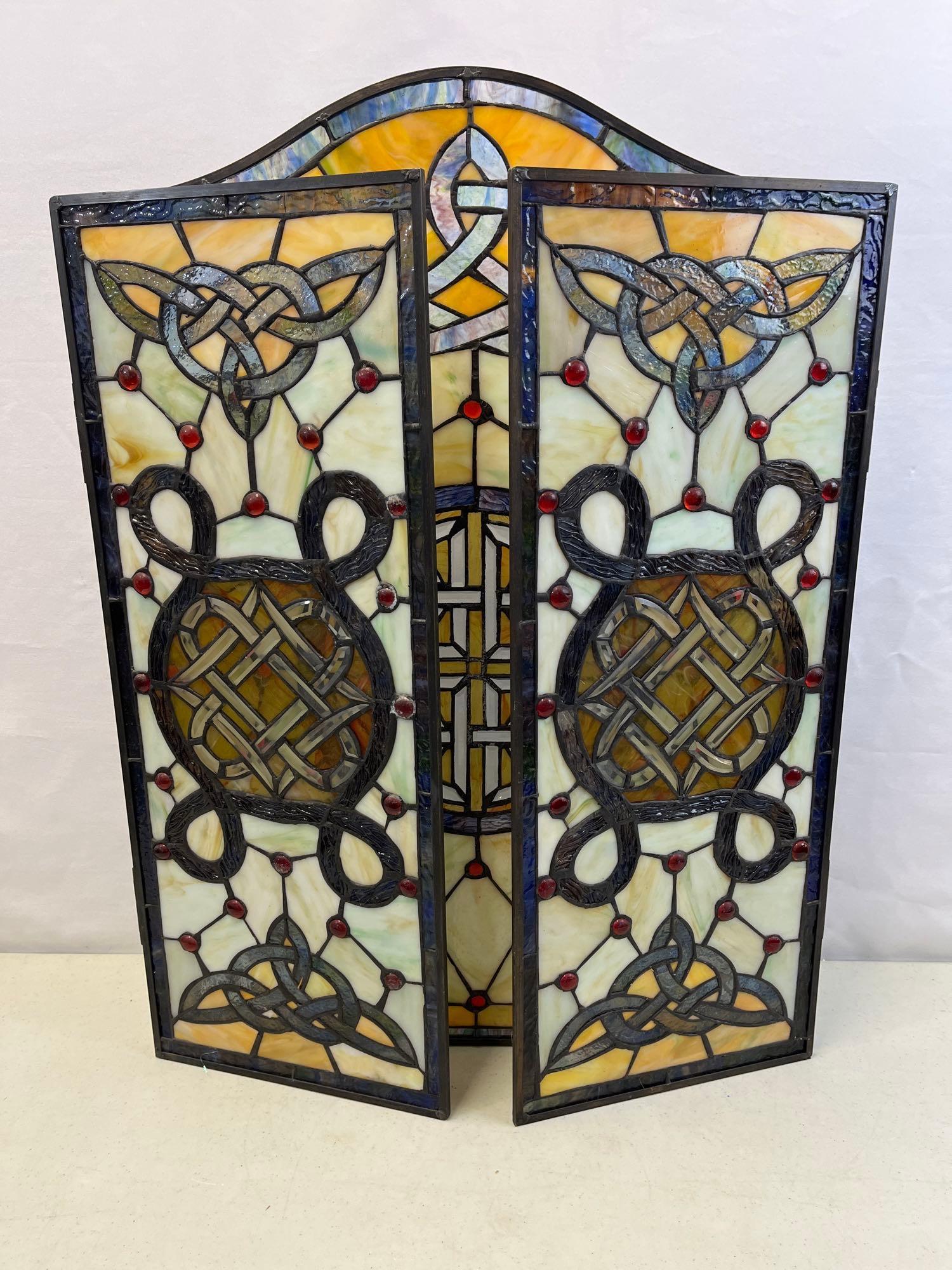 3-Panel Stained Glass with Celtic Knots Design