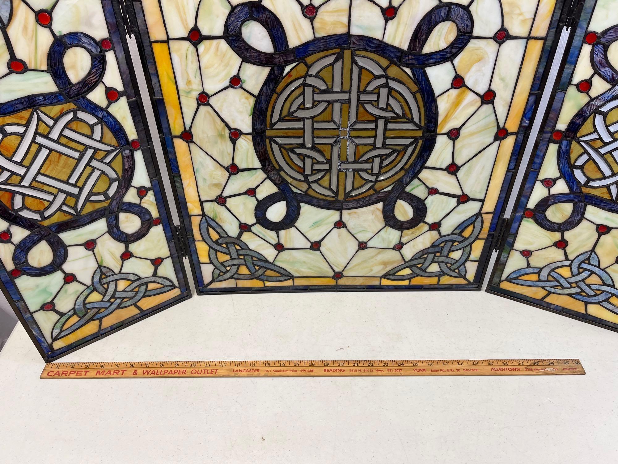 3-Panel Stained Glass with Celtic Knots Design