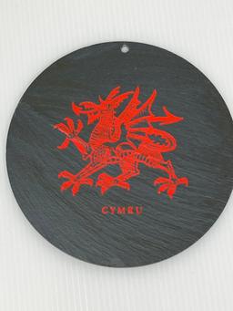 6" Slate Wall Plaque with Red Griffin/Dragon and "CYMRU"