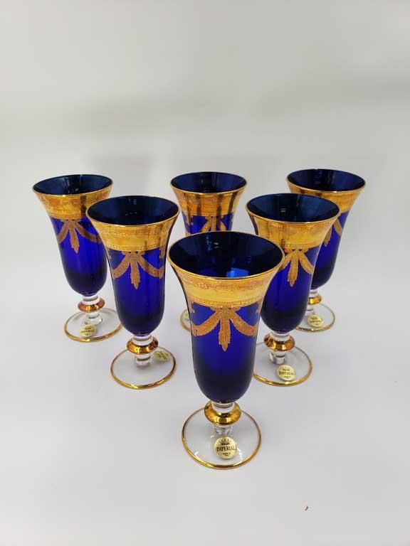 Set of 6 Cobalt and Gold Imperial Made in Italy Water Glasses