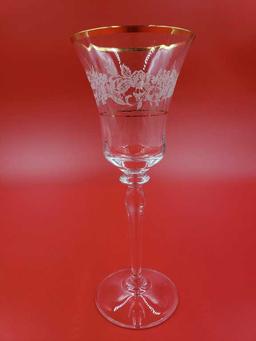Set of 11 Mikasa "Antique Lace" Gold Rim Crystal Wine Glasses