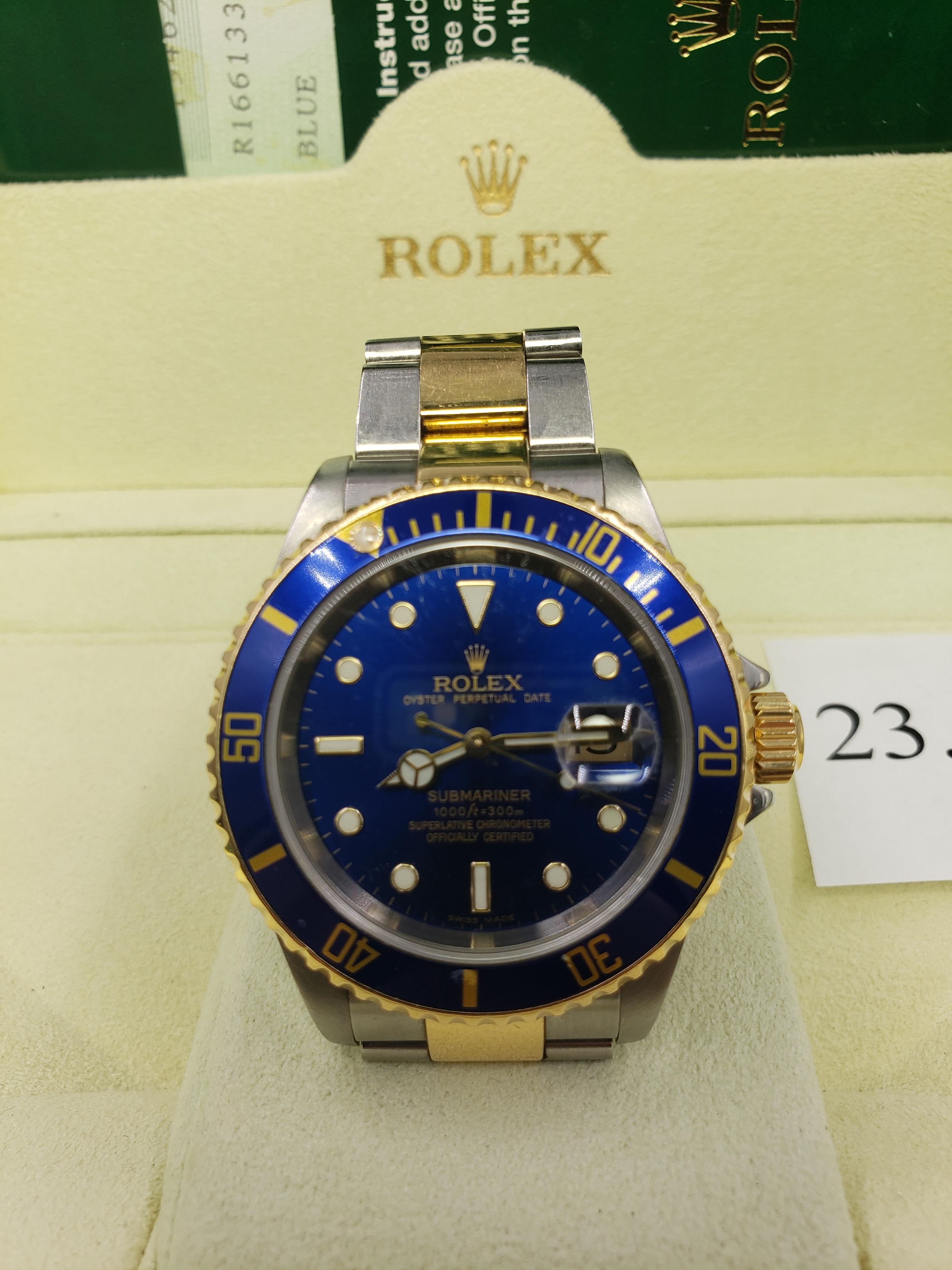 TWO TONE SUBMARINER ROLEX WATCH WITH BLUE DIAL