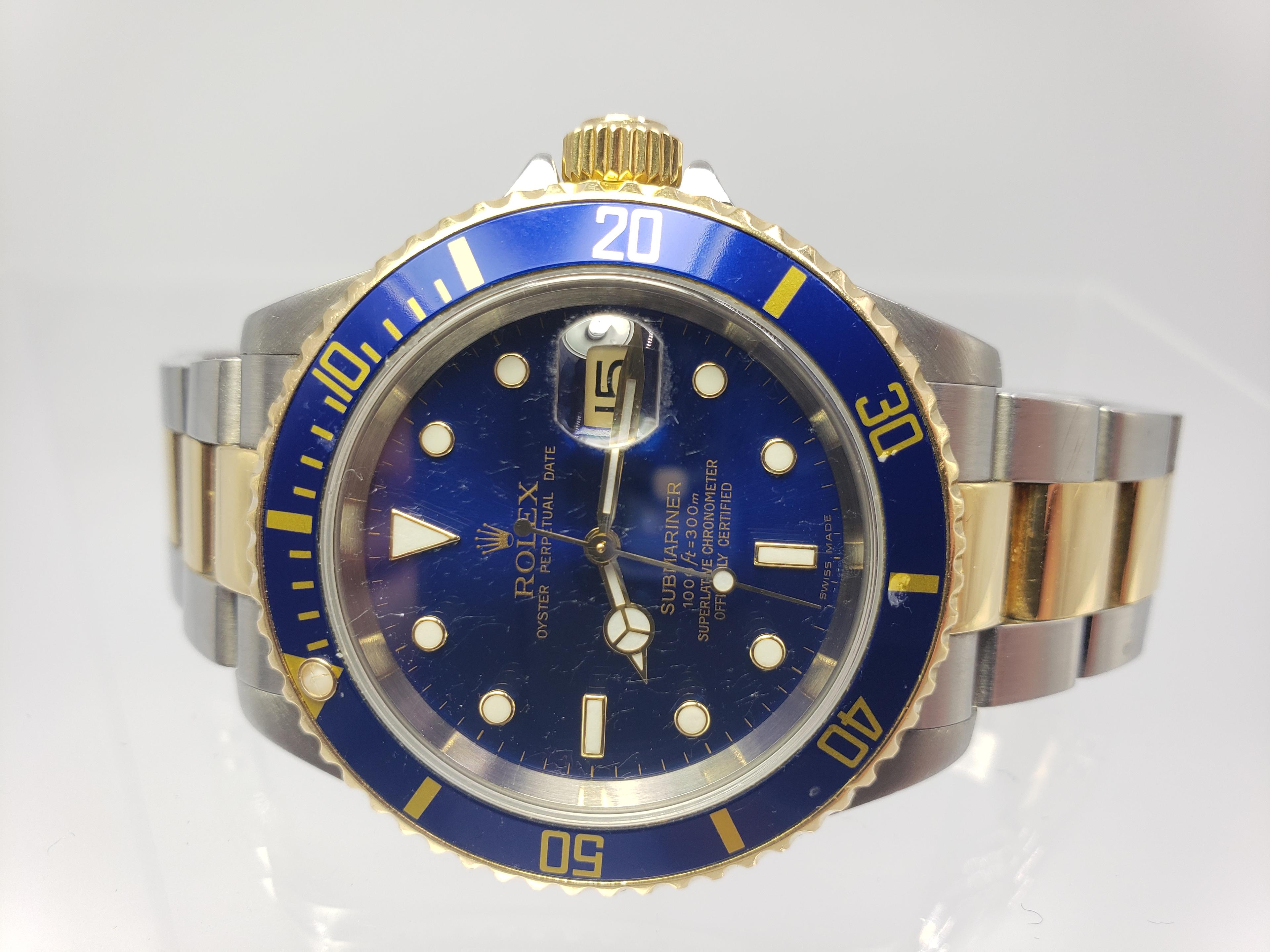 TWO TONE SUBMARINER ROLEX WATCH WITH BLUE DIAL