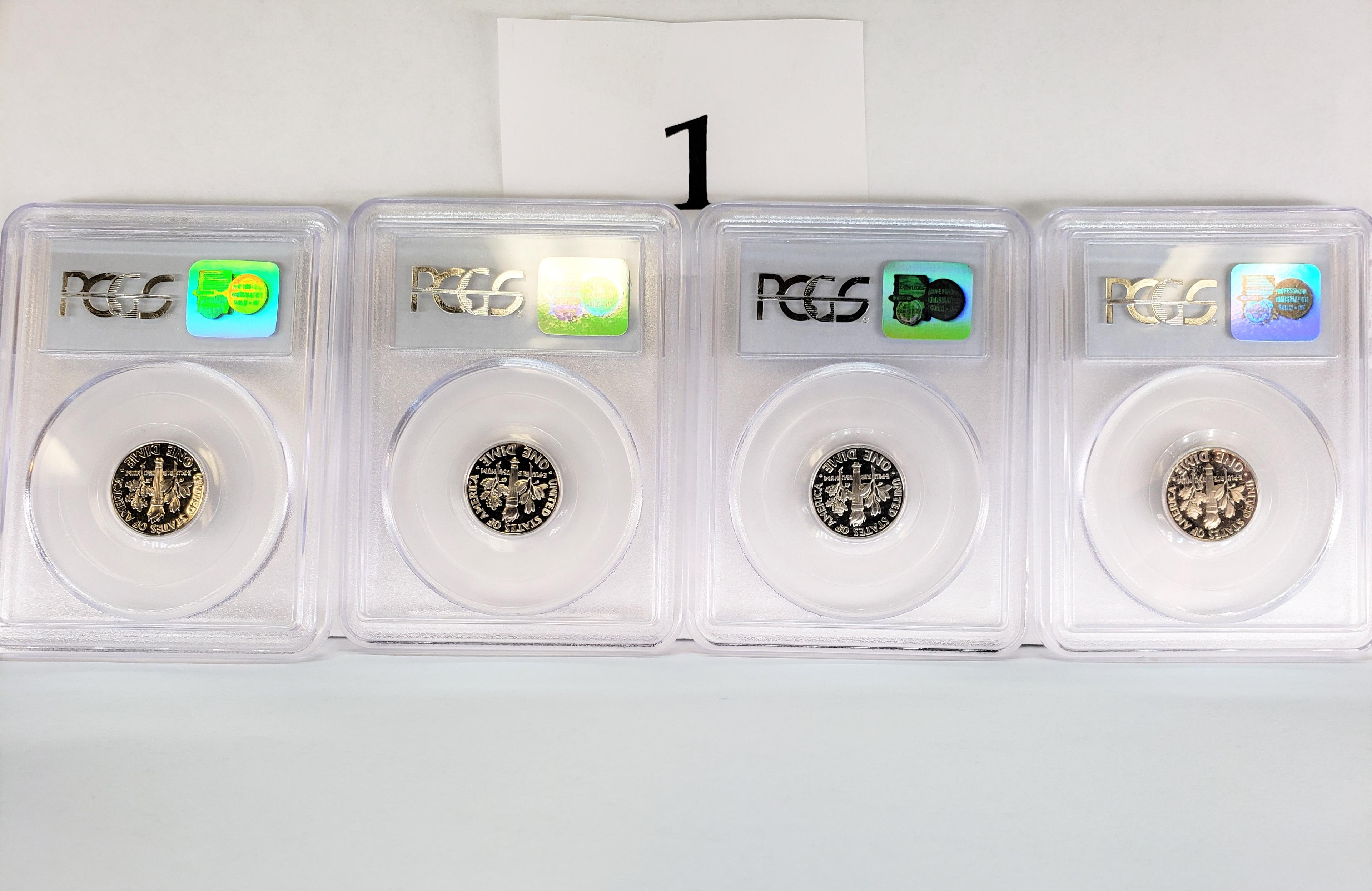 LOT OF 4 PCGS GRADED SILVER PROOF DIMES