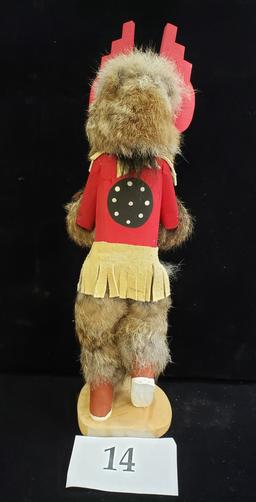 KACHINA WITH REMOVABLE MASK WITH FUR AND FEATHERS