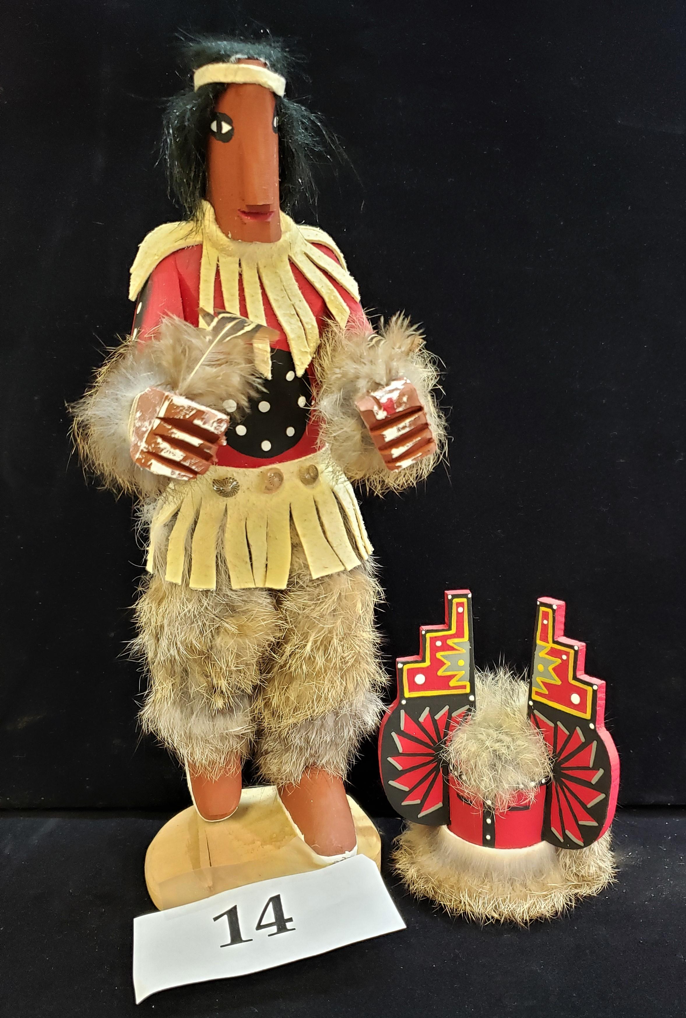 KACHINA WITH REMOVABLE MASK WITH FUR AND FEATHERS