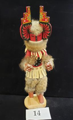 KACHINA WITH REMOVABLE MASK WITH FUR AND FEATHERS
