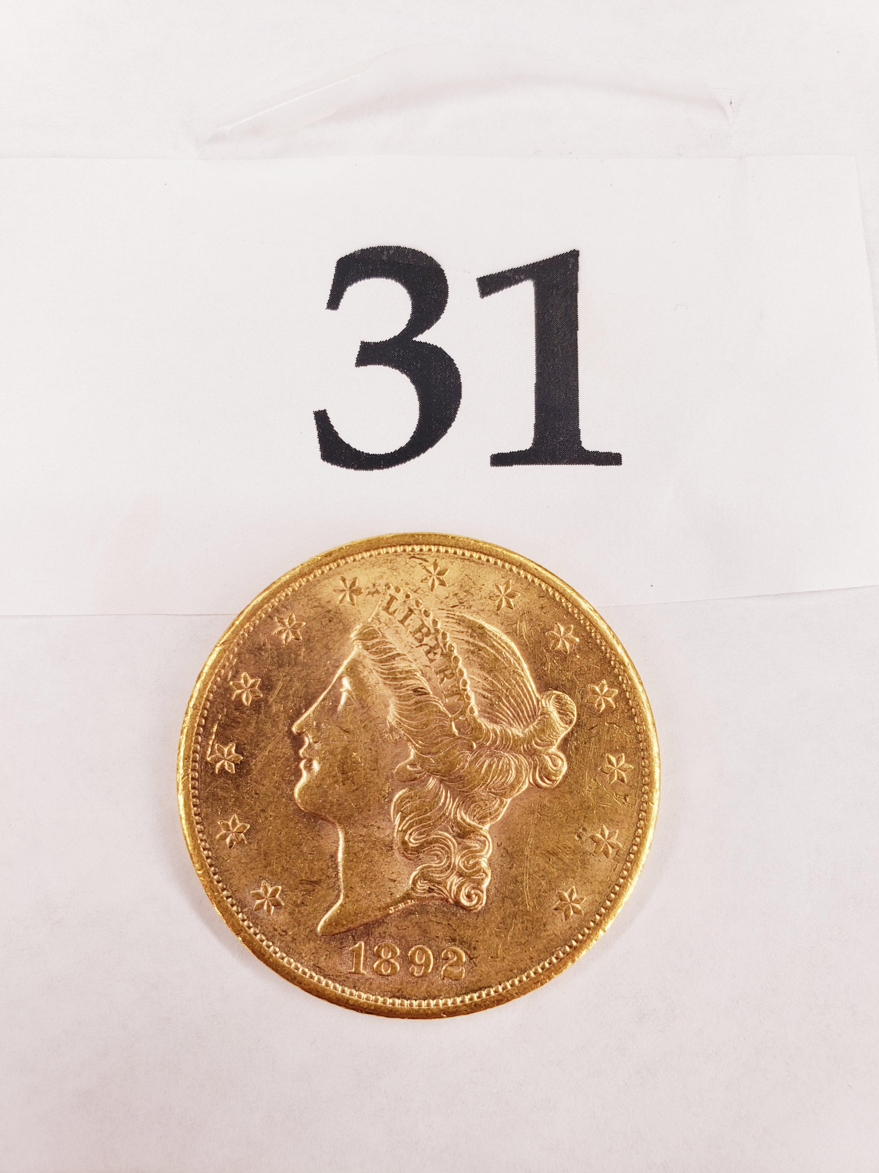 1892 $20 LIBERTY GOLD COIN