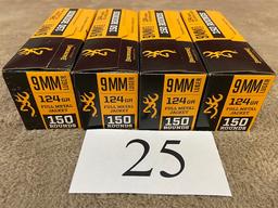 (4) BOXES BROWNING 9MM LUGER AMMO      600 ROUNDS TOTAL