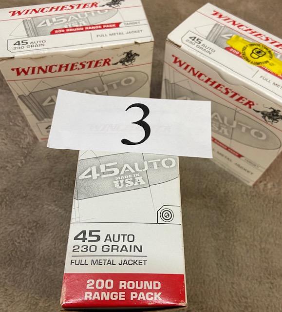 (3) BOXES WINCHESTER .45 AUTO AMMO    600 ROUNDS TOTAL