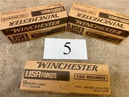 (3) BOXES WINCHESTER 9MM LUGER AMMO   450 ROUNDS TOTAL