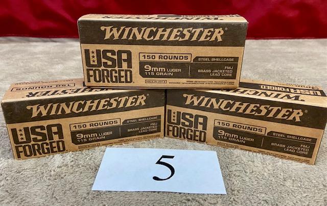 (3) BOXES WINCHESTER 9MM LUGER AMMO   450 ROUNDS TOTAL