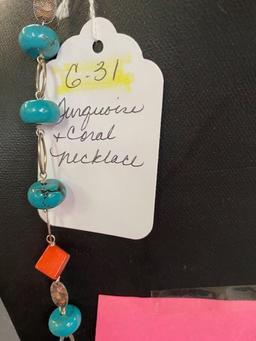 TURQUOISE AND CORAL NECKLACE