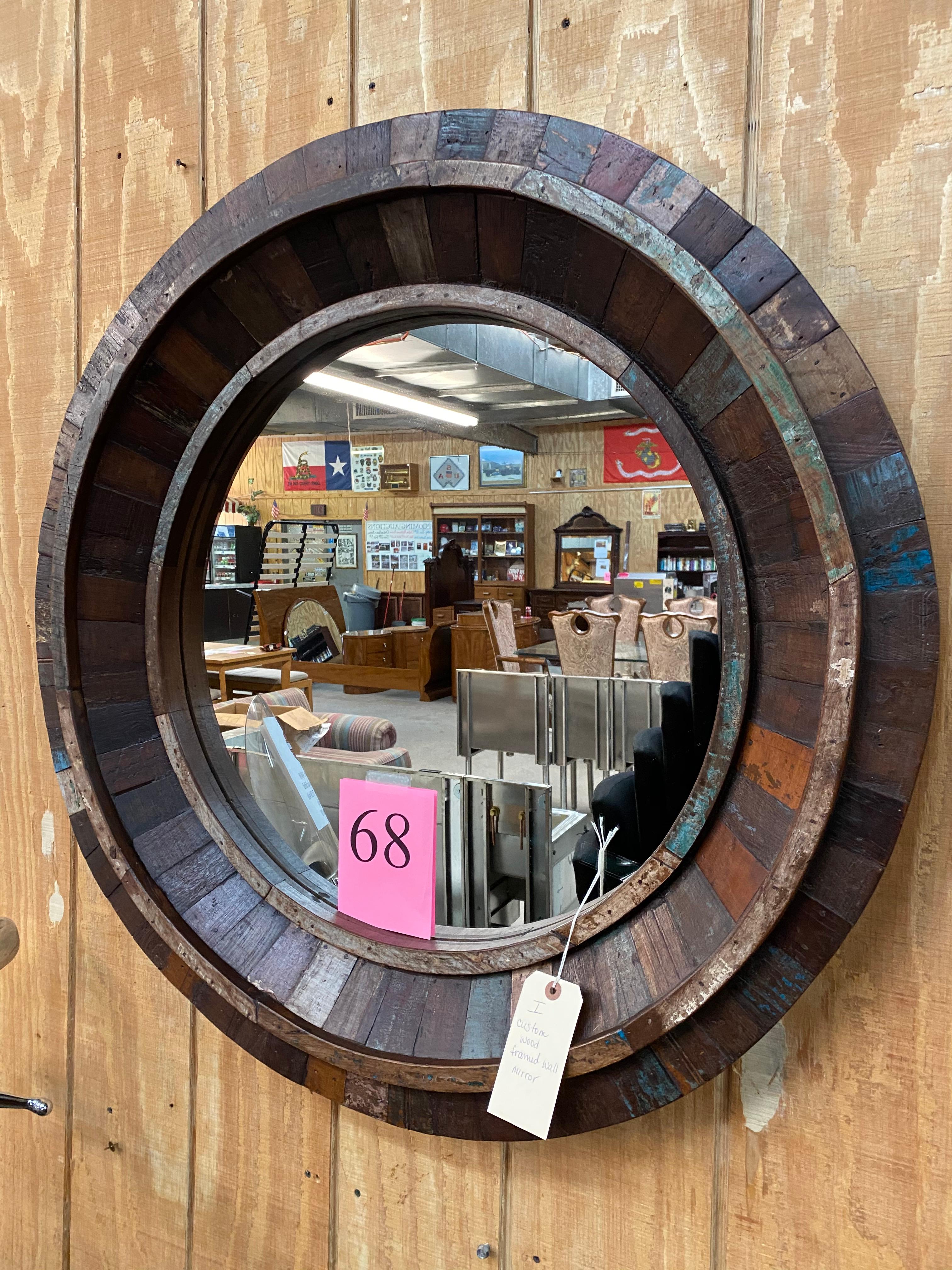 WOOD FRAMED ROUND WALL MIRROR