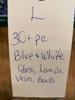 30+ PC OF BLUE AND WHITE GLASS