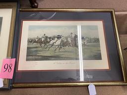 2PC FRAMED HORSE PRINTS MR. WILL M. LONG ON "BERTHA" AND "A GALLOP ON THE BOARDS"