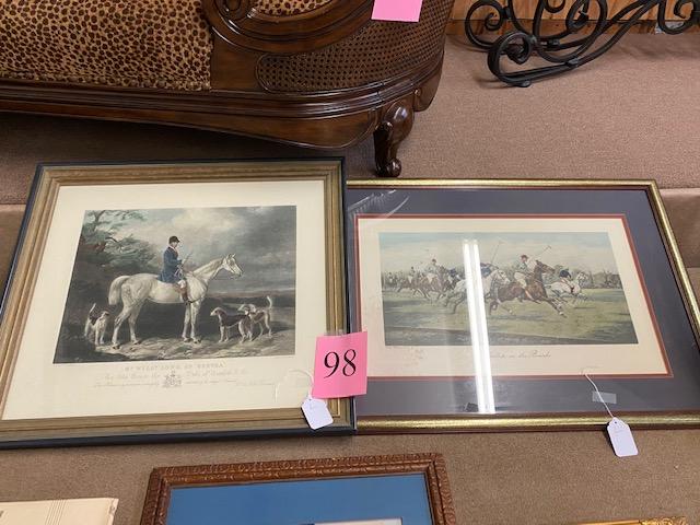 2PC FRAMED HORSE PRINTS MR. WILL M. LONG ON "BERTHA" AND "A GALLOP ON THE BOARDS"