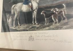 2PC FRAMED HORSE PRINTS MR. WILL M. LONG ON "BERTHA" AND "A GALLOP ON THE BOARDS"