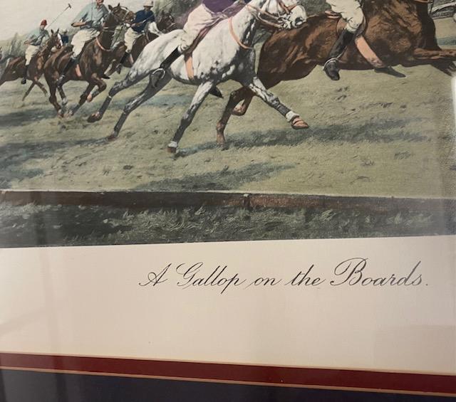 2PC FRAMED HORSE PRINTS MR. WILL M. LONG ON "BERTHA" AND "A GALLOP ON THE BOARDS"