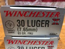 (2)  BOXES WINCHESTER 30 LUGER 7.65MM