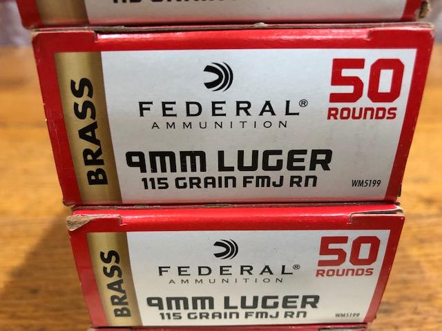 (4)  BOXES FEDERAL 9MM LUGER