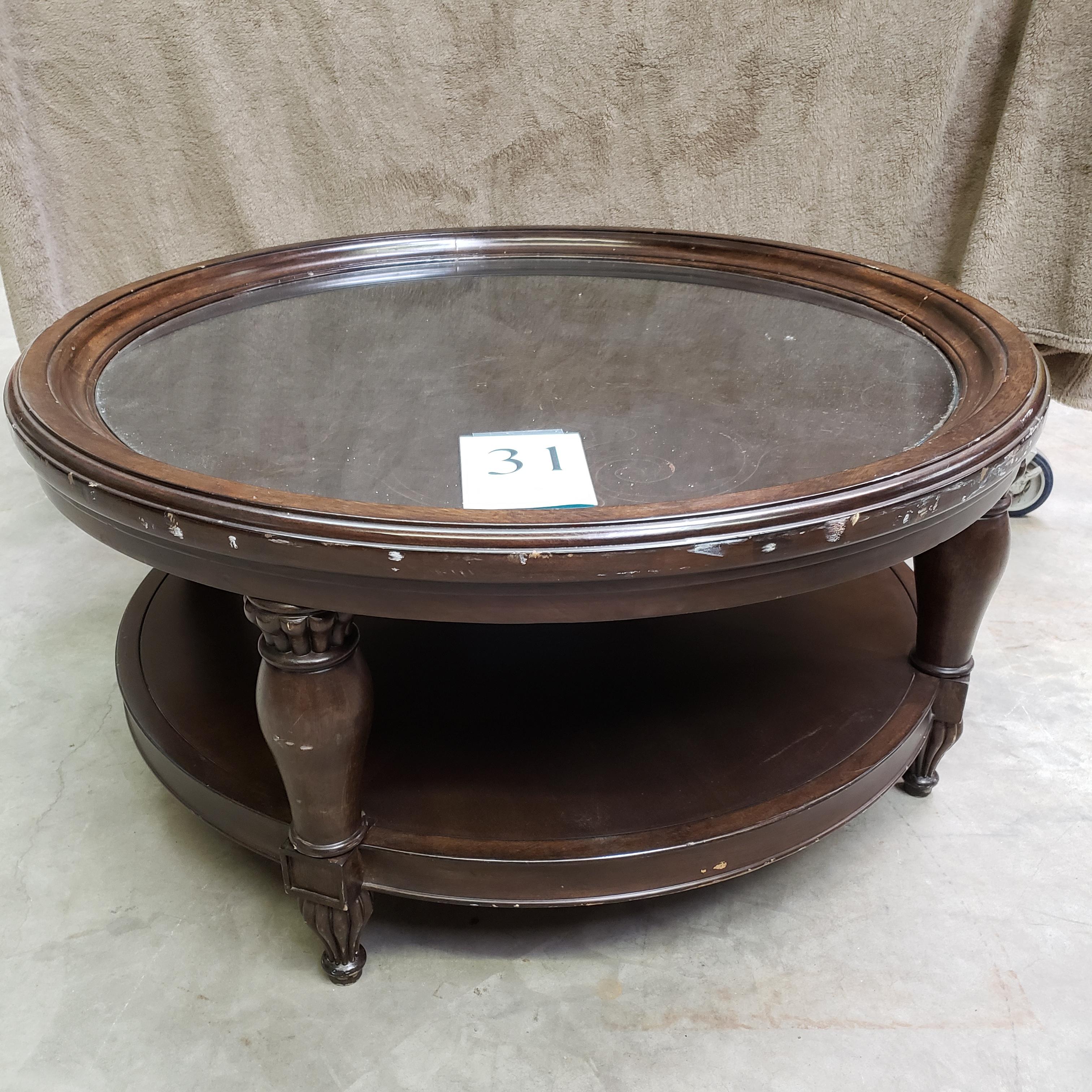 ROUND GLASS TOP COFFEE TABLE