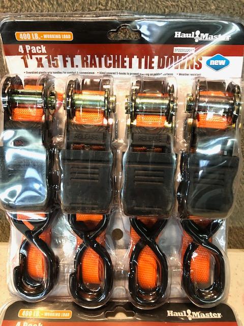 (2) PACKAGES 1" X 15 FT. RATCHET TIE DOWNS