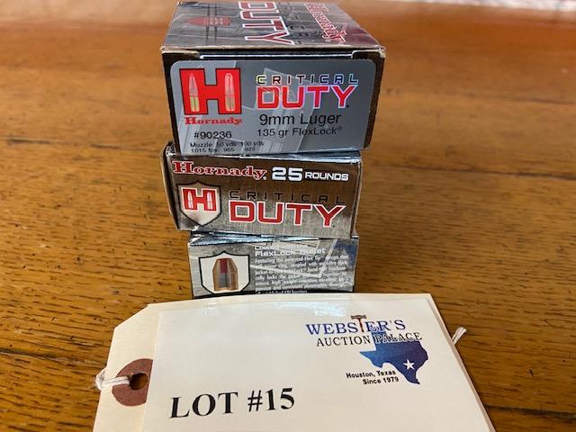 (3) BOXES HORNADY 9MM LUGER