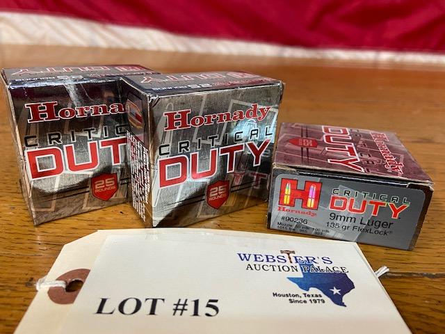 (3) BOXES HORNADY 9MM LUGER