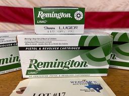 (4) BOXES REMINGTON 9MM LUGER 115GR *200 ROUNDS