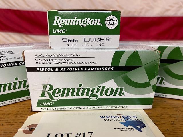 (4) BOXES REMINGTON 9MM LUGER 115GR *200 ROUNDS