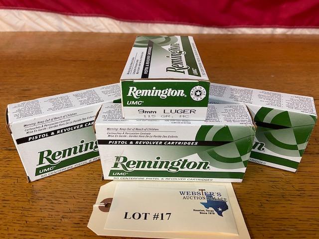 (4) BOXES REMINGTON 9MM LUGER 115GR *200 ROUNDS