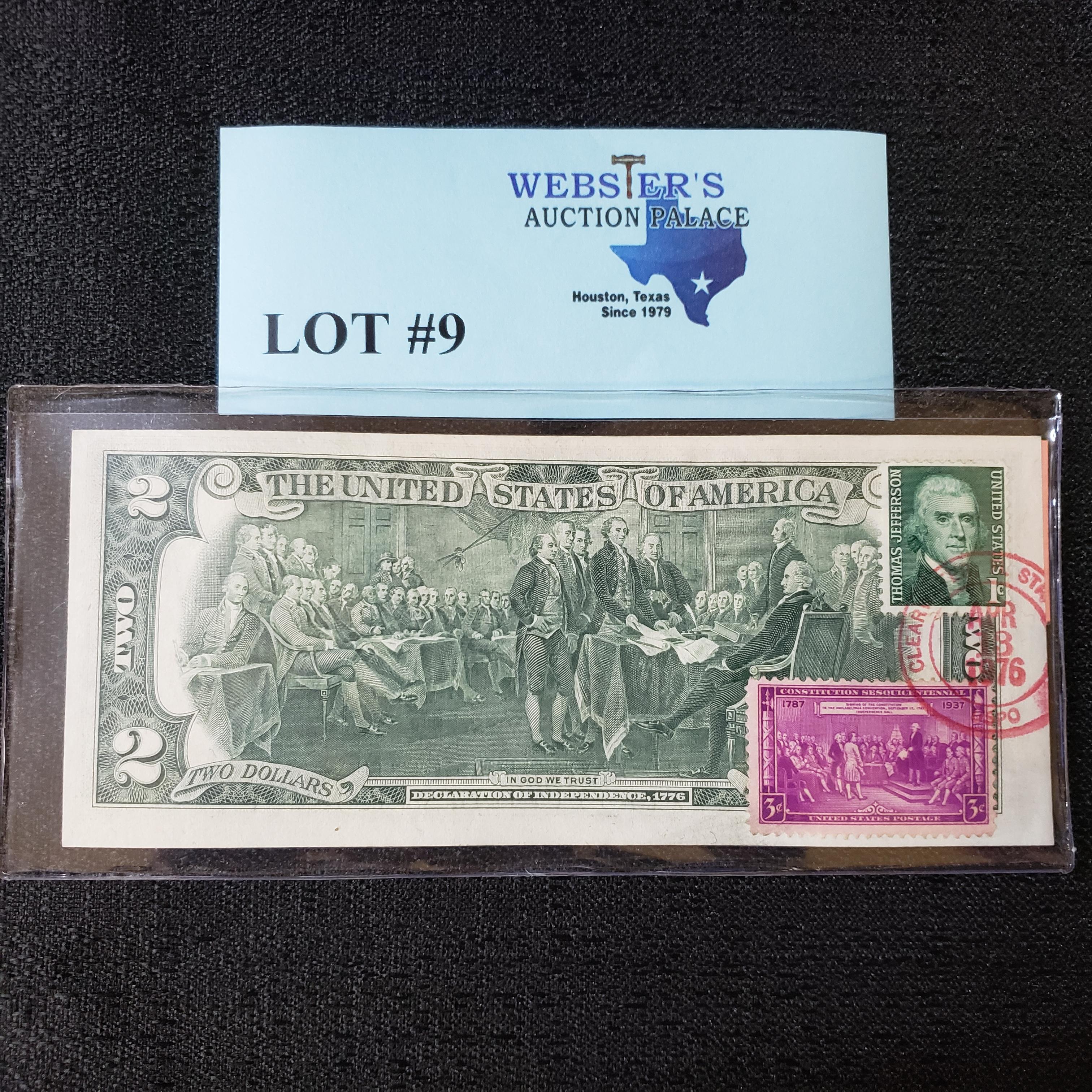 LOT OF U.S. BILLS, SILVER CERTIFICATE, BARR NOTE, 1976 $2 NOTE, 24KT STAMP, SPORTS CARDS