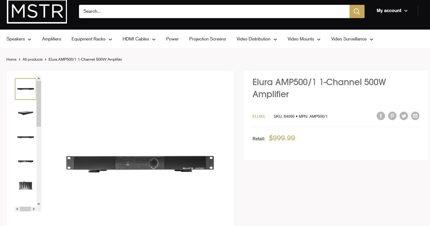 ELURA AMP 500 1 CHANNEL SUBWOOFER AMPLIFIER RETAIL $1,000