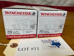(2) BOXES WINCHESTER 45AUTO FMJ 230GR - 200 TOTAL ROUNDS