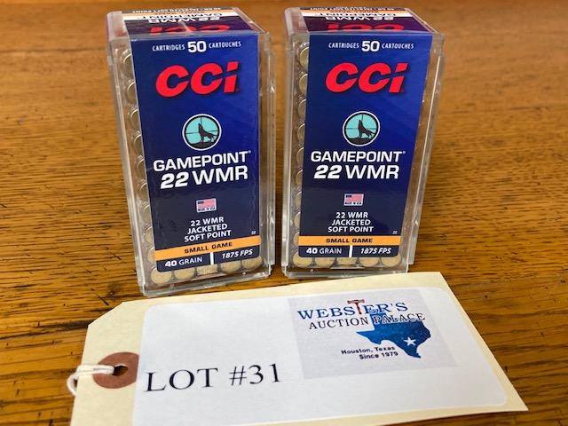 (2) BOXES CCI GAMEPOINT 22 WMR - 100 TOTAL ROUNDS