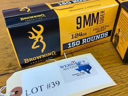 (2) BOXES BROWNING 9MM LUGER FMJ 124GR  - 300 TOTAL ROUNDS